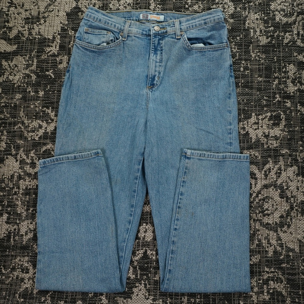 Faded Glory Womens Jeans 14 Tall Light Blue Stretch Denim Straight Retro Casual